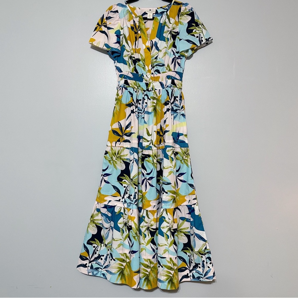 Cynthia Rowley Popover Tropical Floral‎ Tiered Maxi Dress Size Small